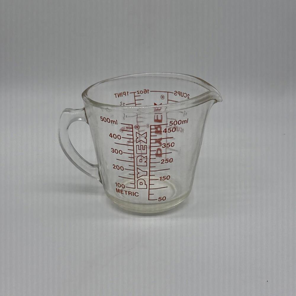 Vintage 2 Cup 16 oz 1 Pint Pyrex 516 J Glass Red Letter Measuring Cup D-Handle